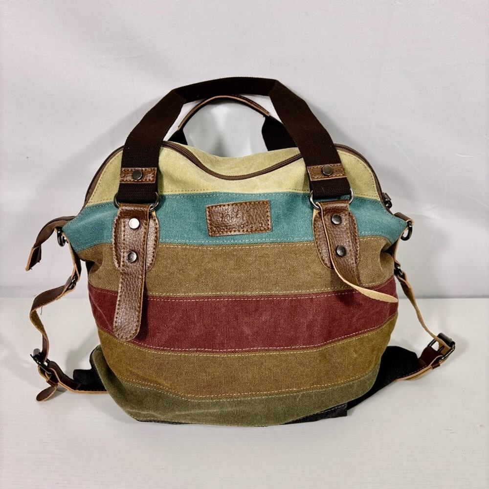 Manjianghong Multicolor Striped Canvas Messenger Bag Bin4